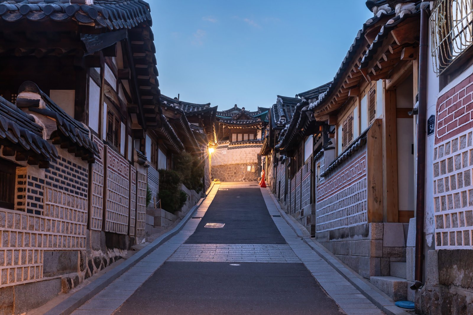 Bukchon Hanok Village traditional roofs and quiet walking lane in Seoul