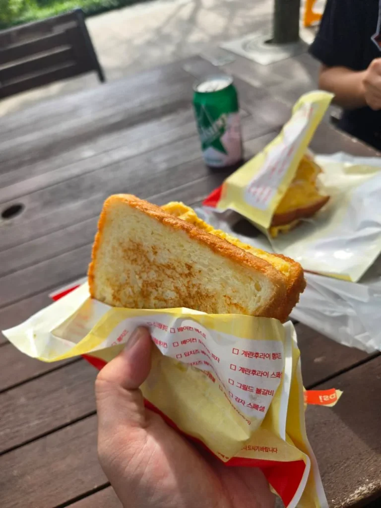 Freshly made Isaac Toast breakfast sandwich in Seoul