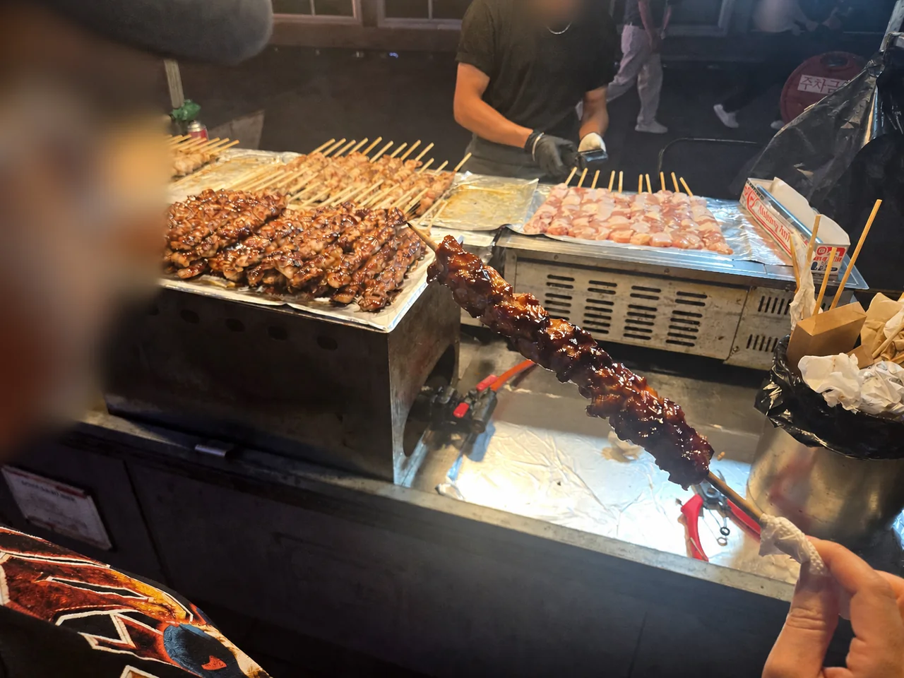 Glazed Myeongdong chicken skewer at a street food stall