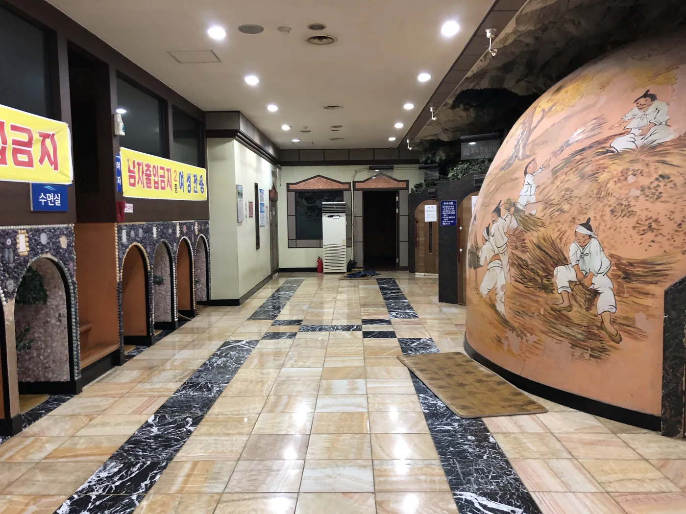 Heated-room corridor inside a Korean jjimjilbang