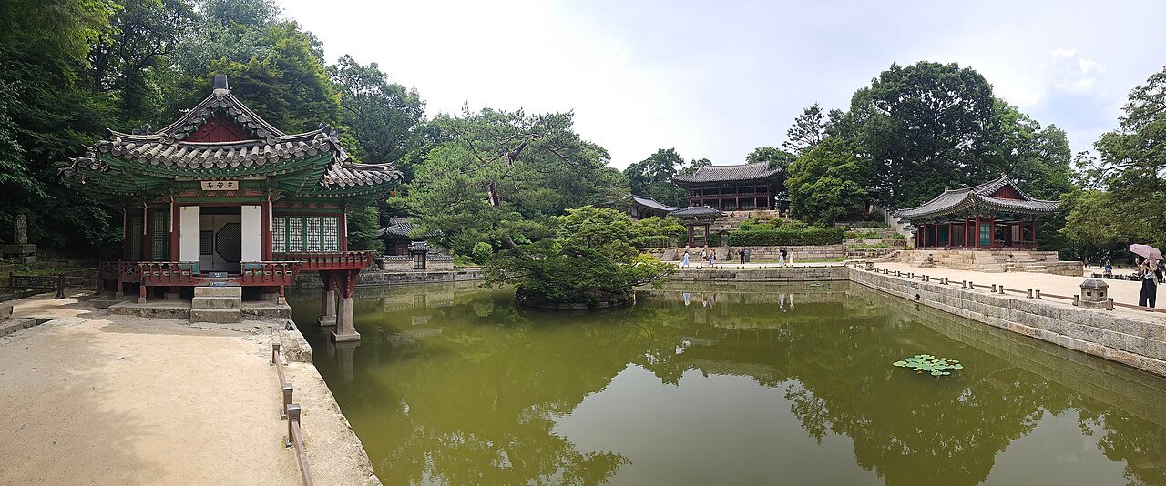 Buyongji pond and traditional pavilions in Changdeokgung Secret Garden, photographed in June 2026