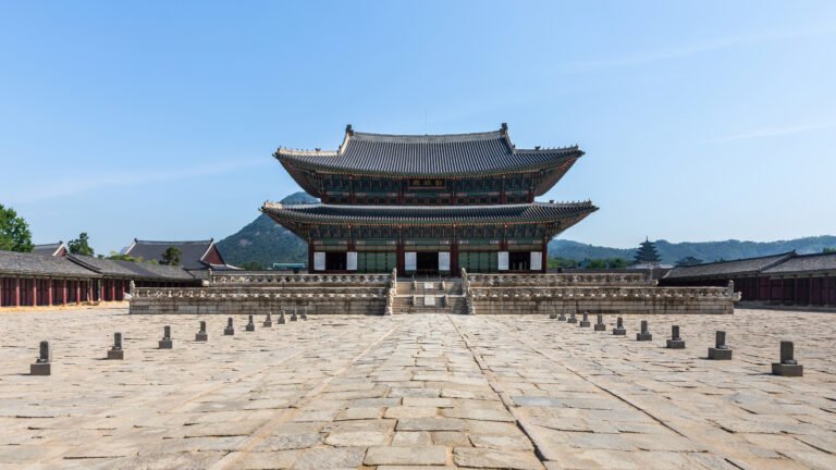 Geunjeongjeon throne hall and stone courtyard at Gyeongbokgung Palace